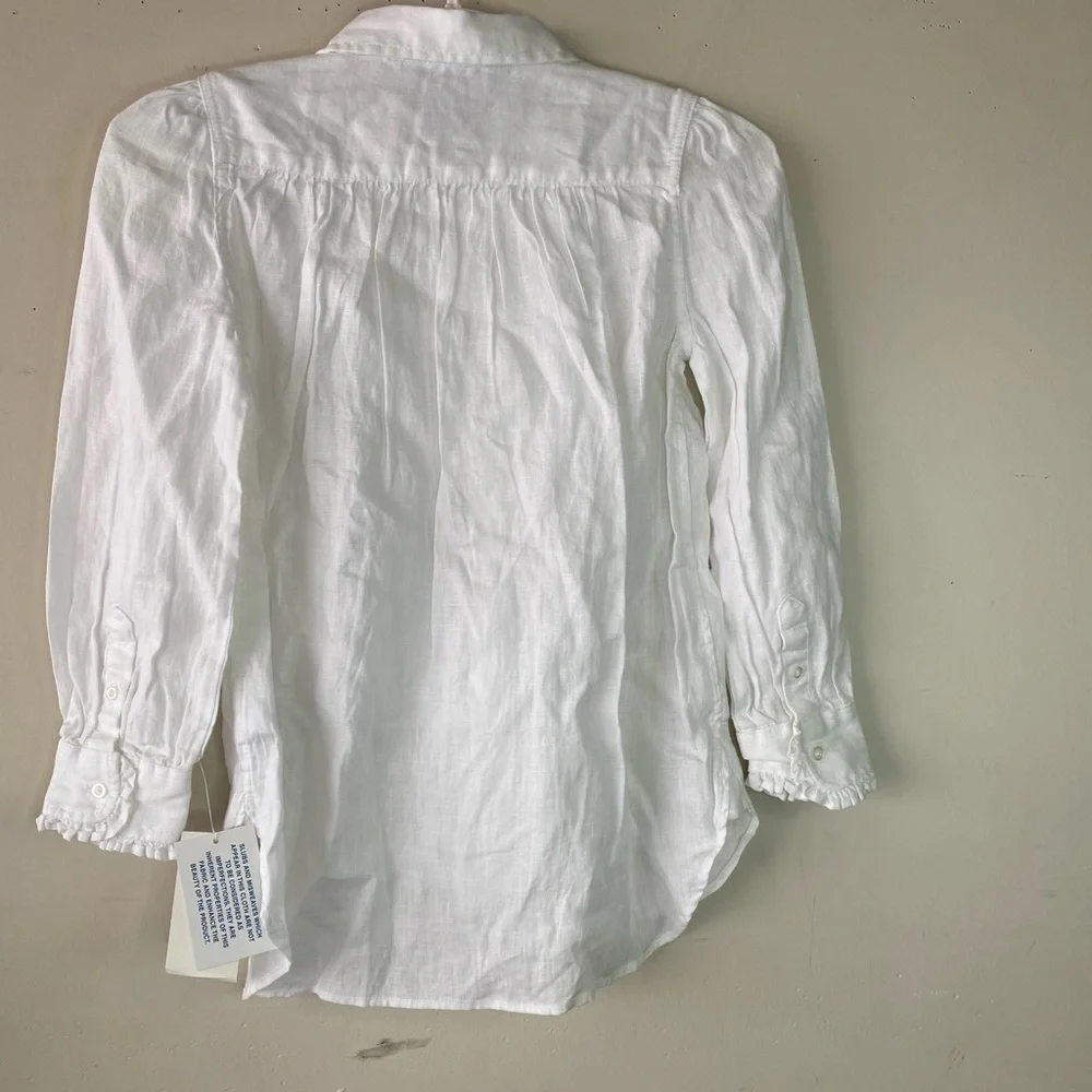 NWT • Ralph Lauren Girls 6 White Linen Pintuck Peter Pan Collar Blouse Preppy